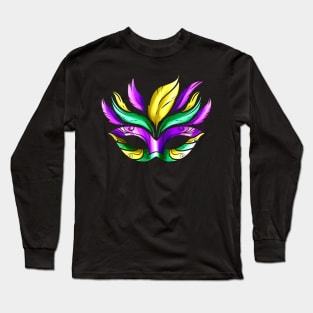 Purple, Green And Golden Mask For Mardi Gras Long Sleeve T-Shirt